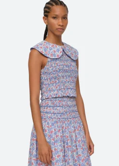 Sea New York Peggy Smocked Top Blue Best Sale